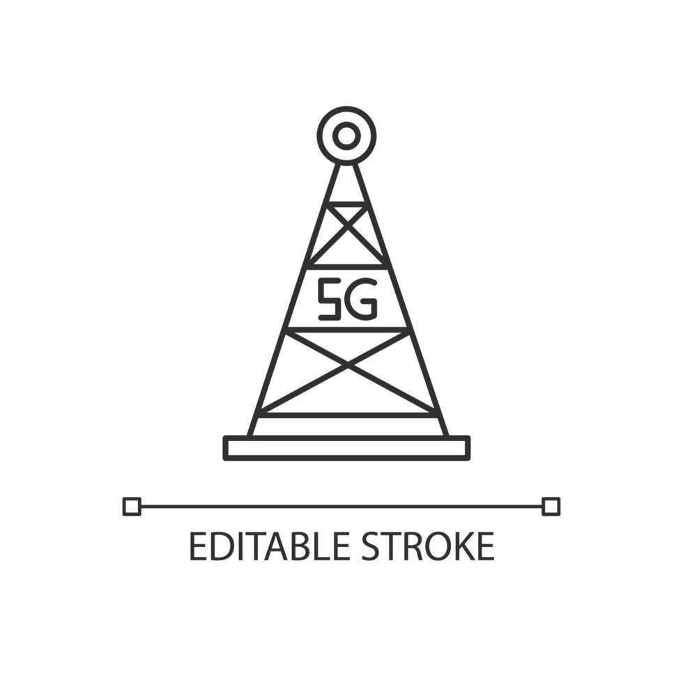 Icono lineal perfecto de pixel de torre celular 5g vector