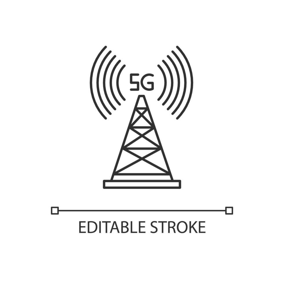 5G cell tower pixel perfect linear icon vector