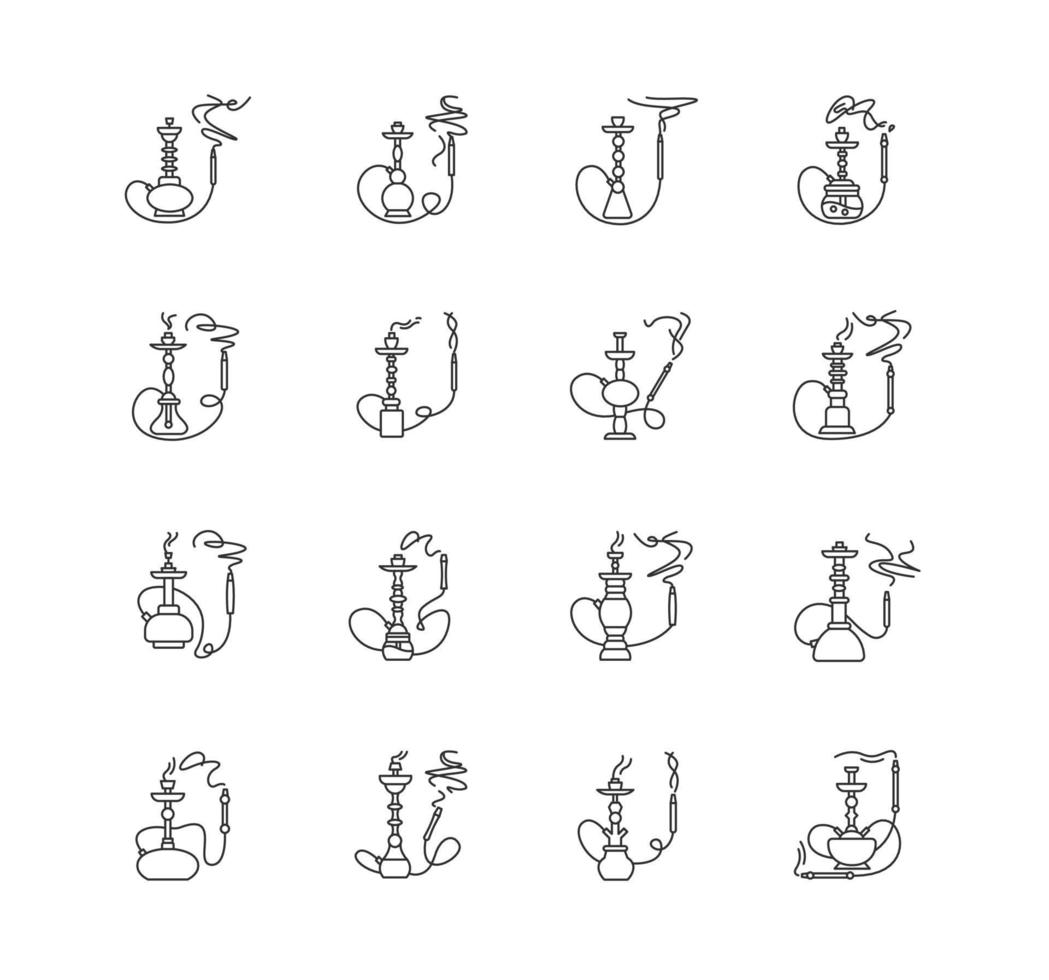 Hookah with odor pixel perfect linear icons set vector