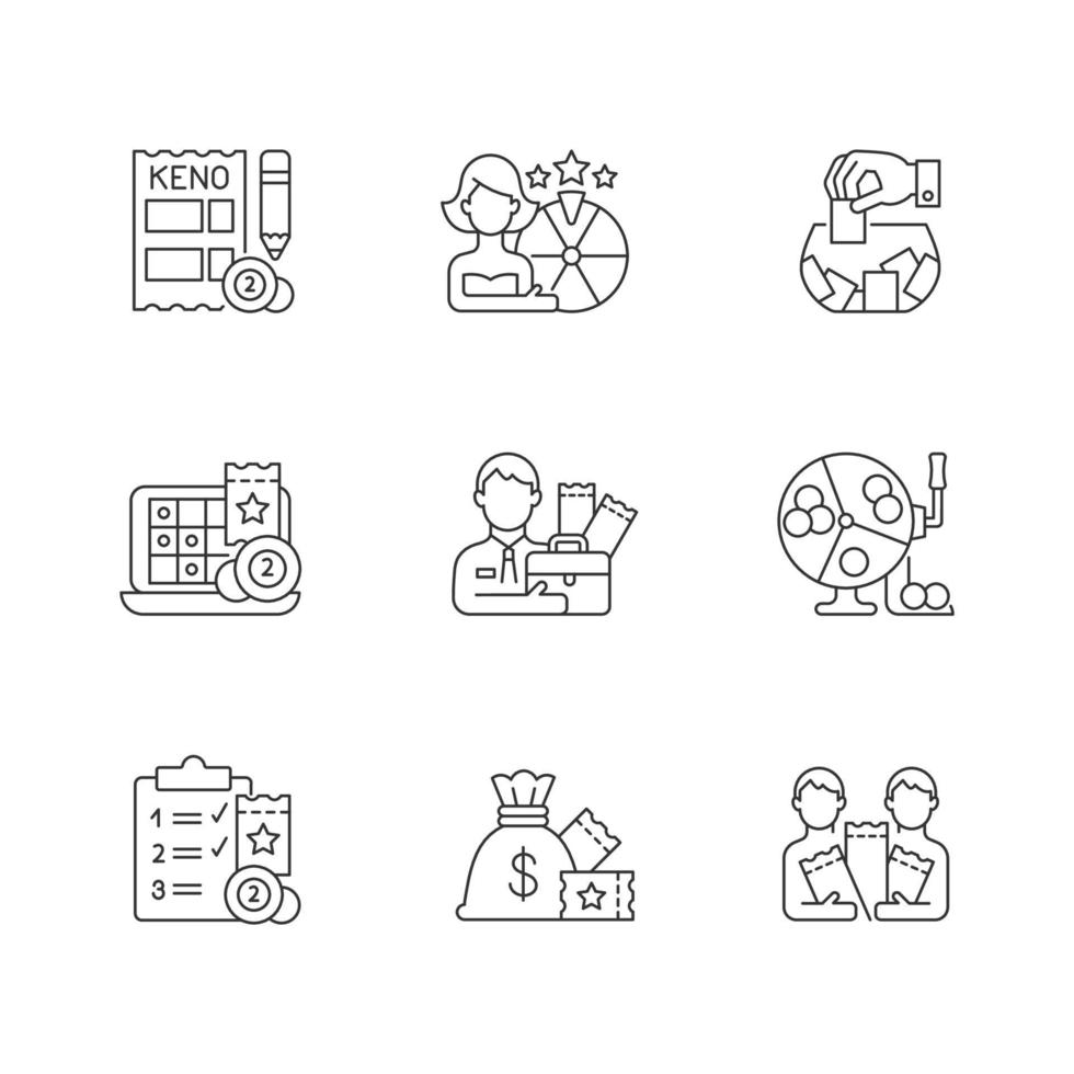 Gambling game types linear icons set vector
