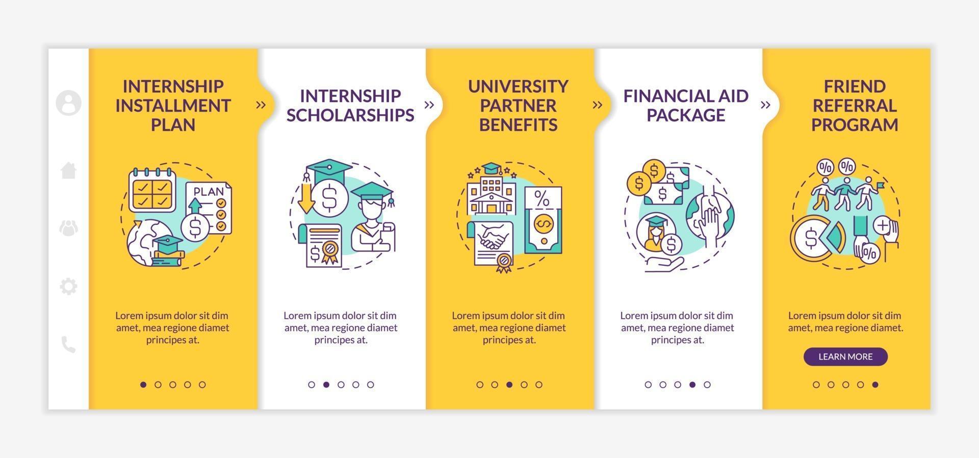 Internship programs financing options onboarding vector template