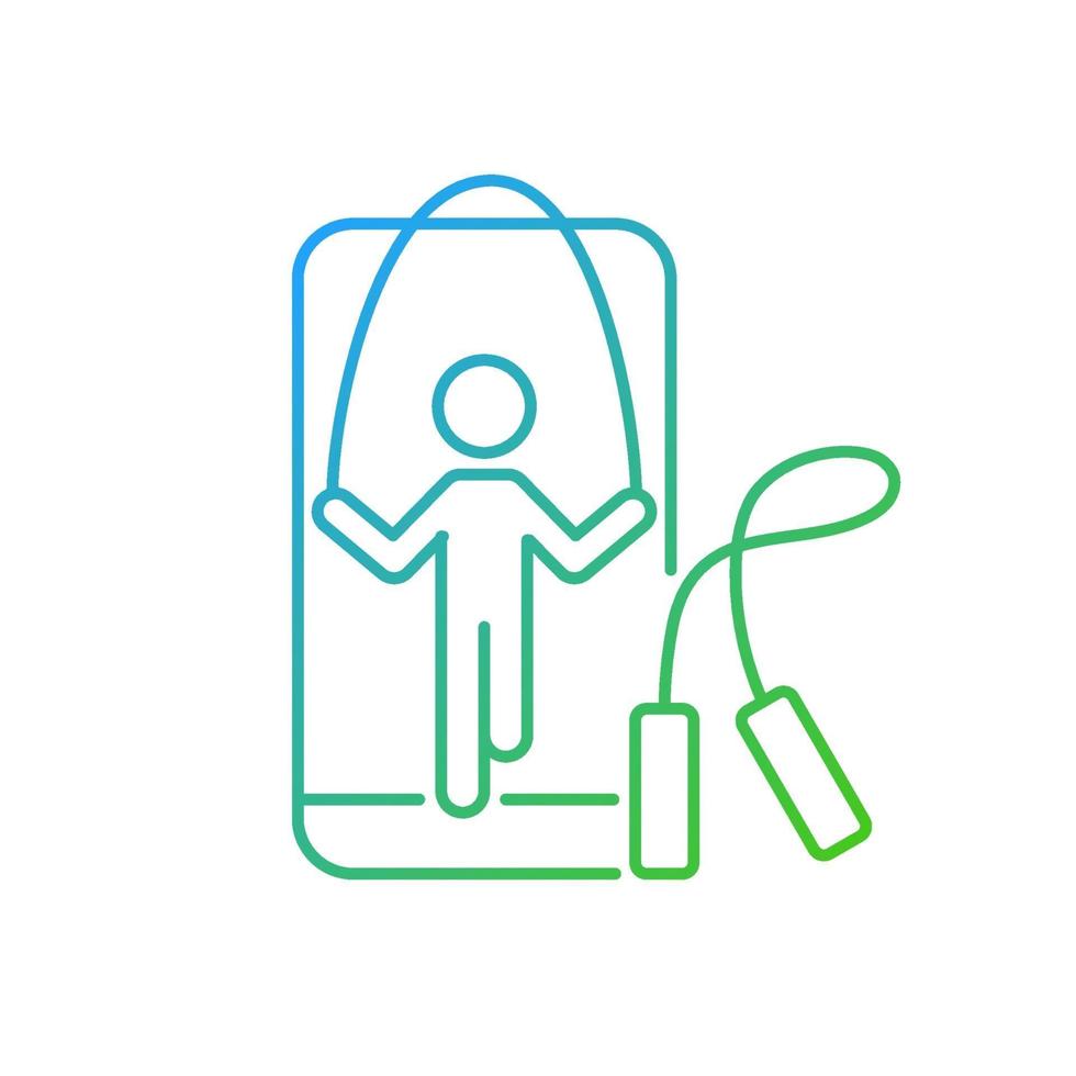 Online rope jumping workout gradient linear vector icon.