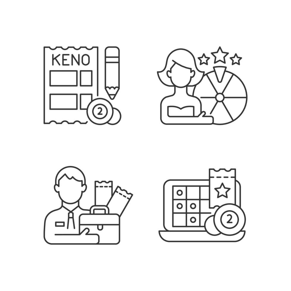 Lottery-like gambling games linear icons set vector