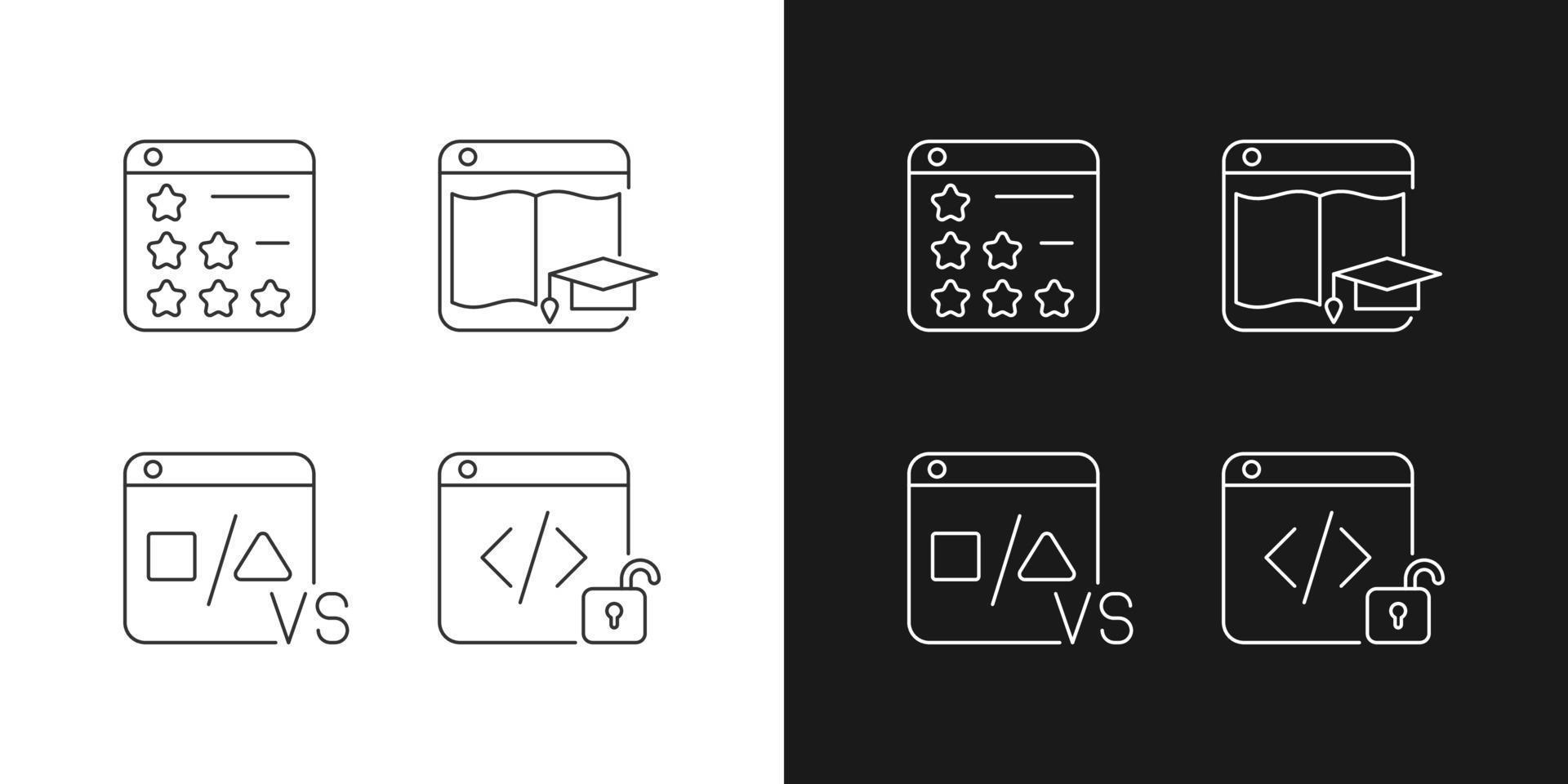Business online presence linear icons set for dark and light mode vector