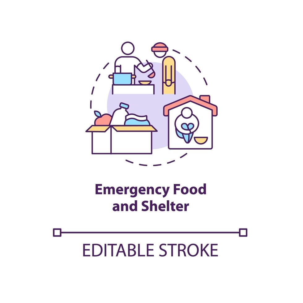 Emergency food and shelter program concept icon. vector