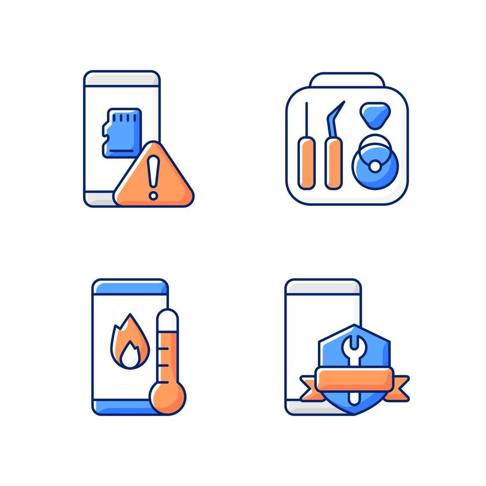 Conjunto de iconos de color rgb relacionados con la recuperación del teléfono móvil vector