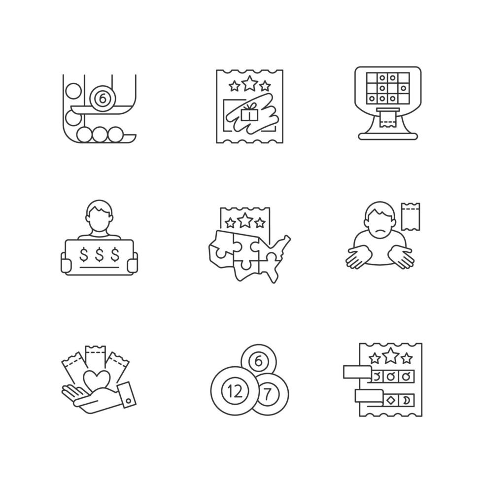 Lottery games types linear icons set vector