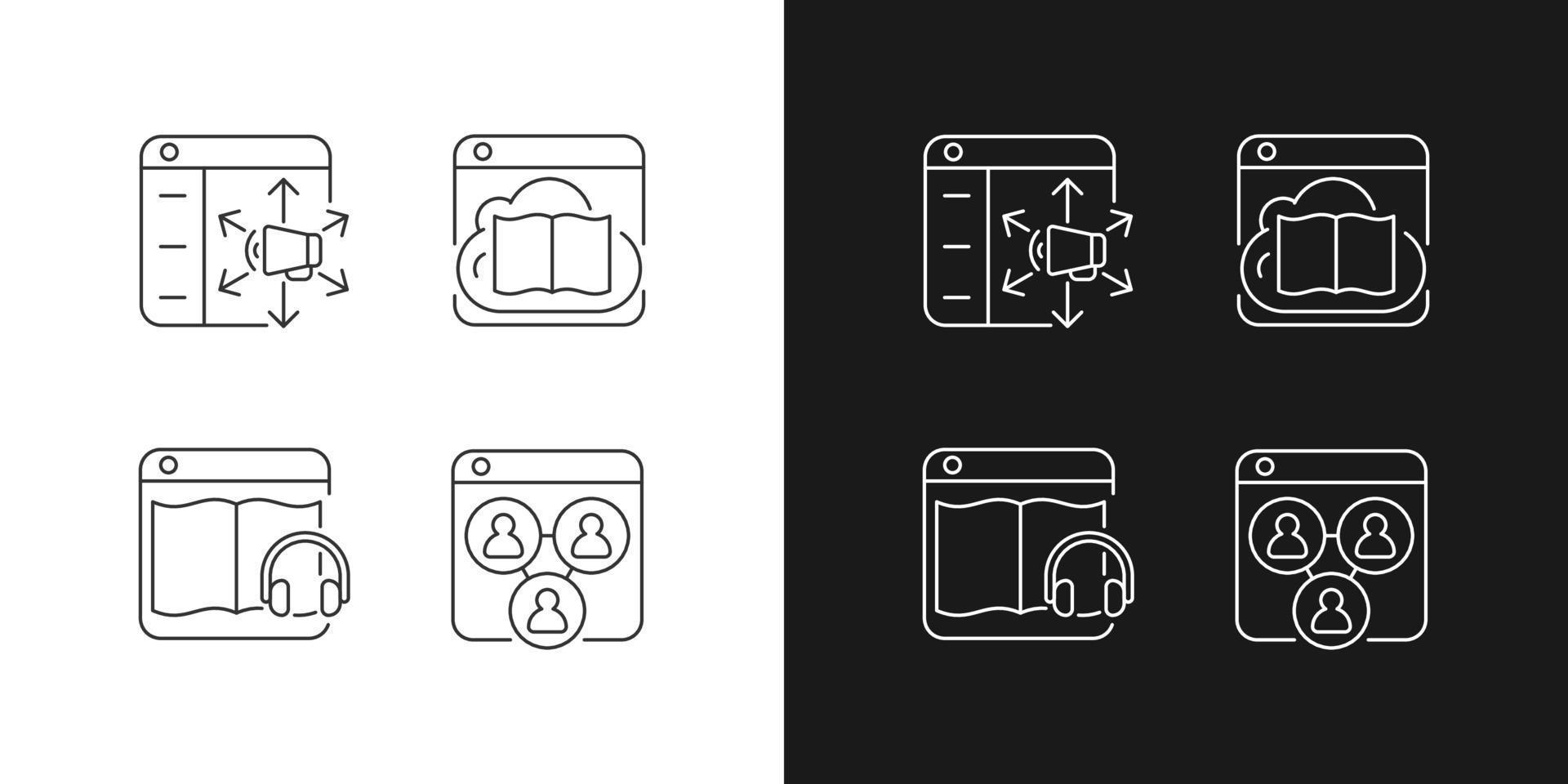 Lanzamiento de iconos lineales de servicios en línea configurados para modo oscuro y claro vector