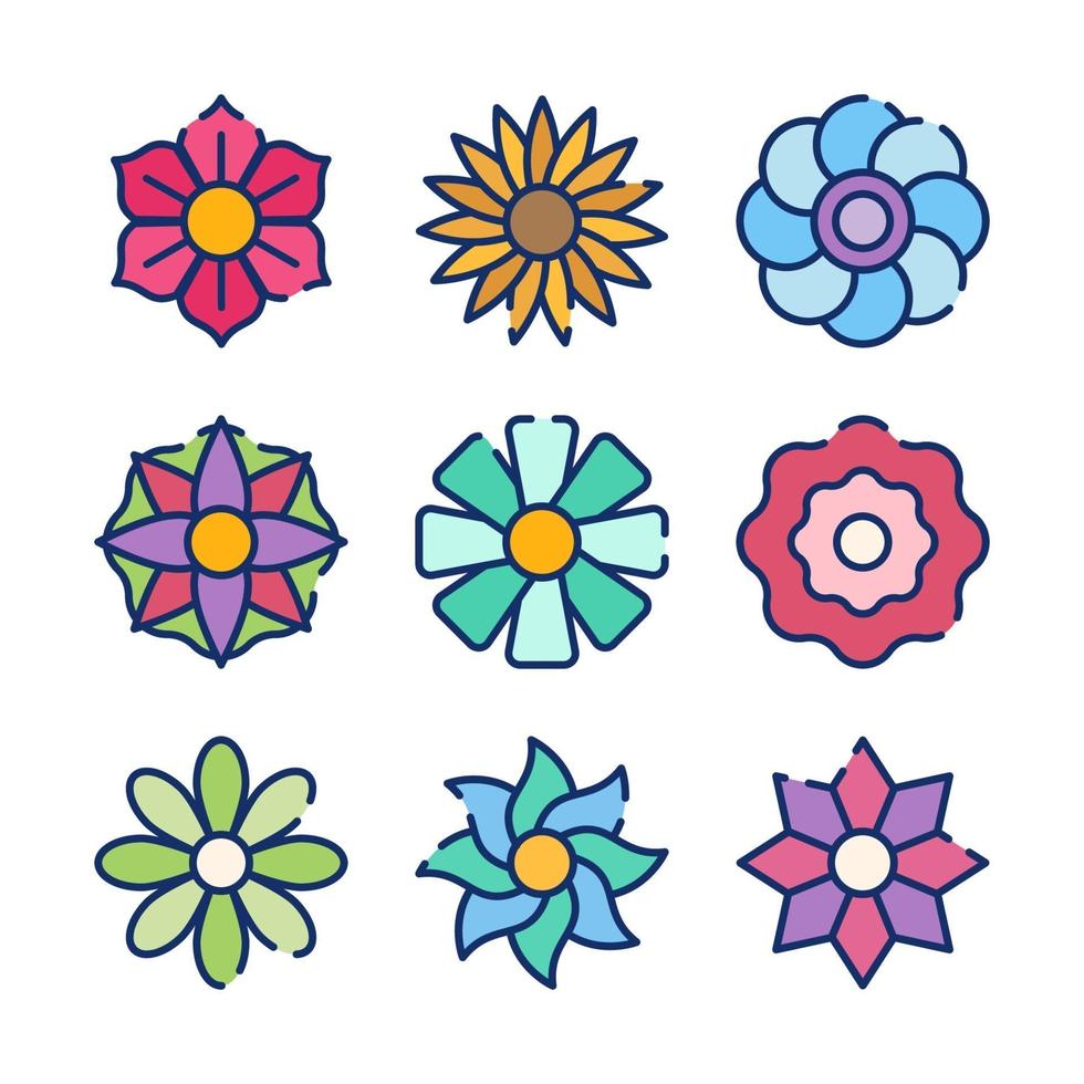 tipos de iconos de flores de colores vector