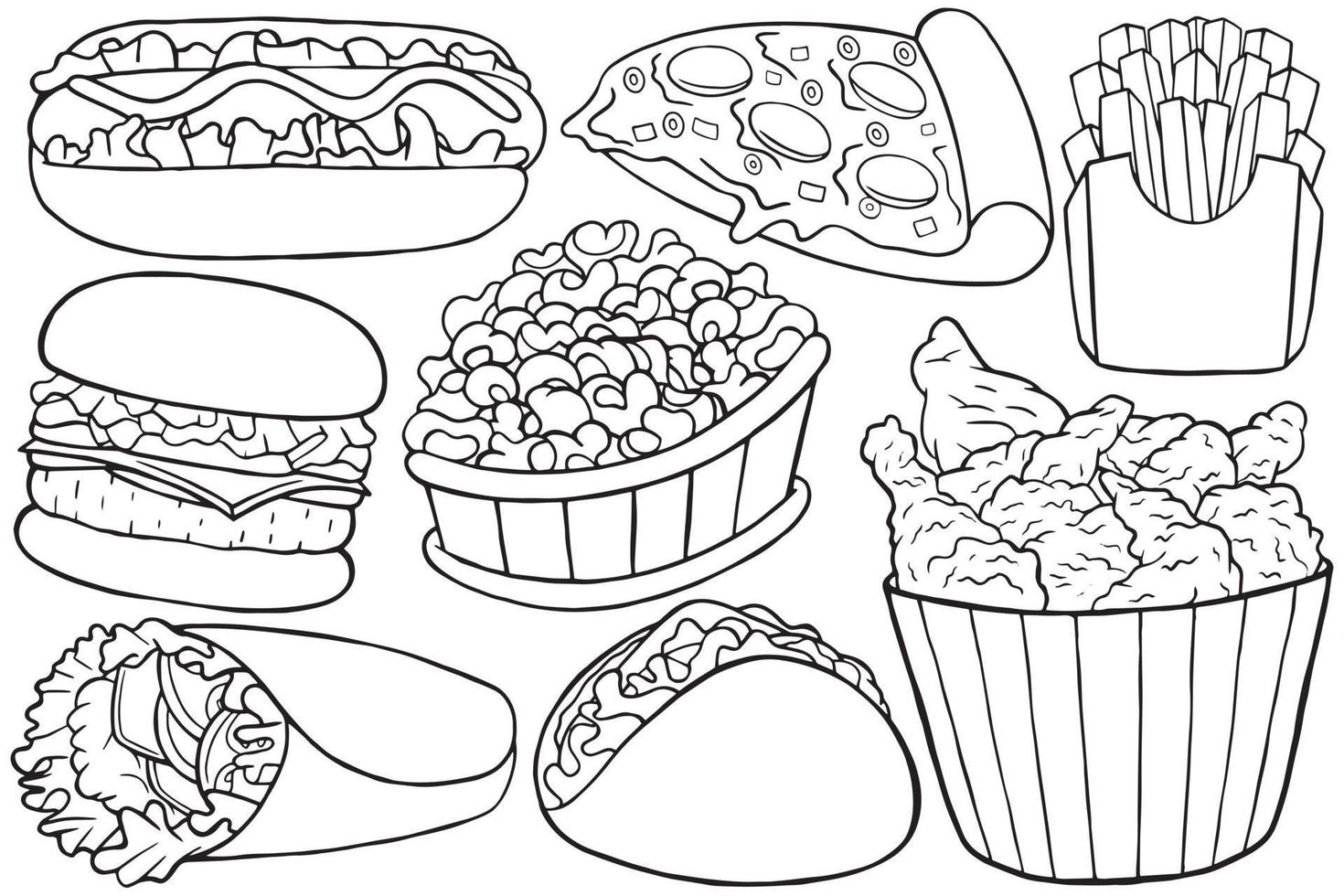 fast food object in doodle style vector