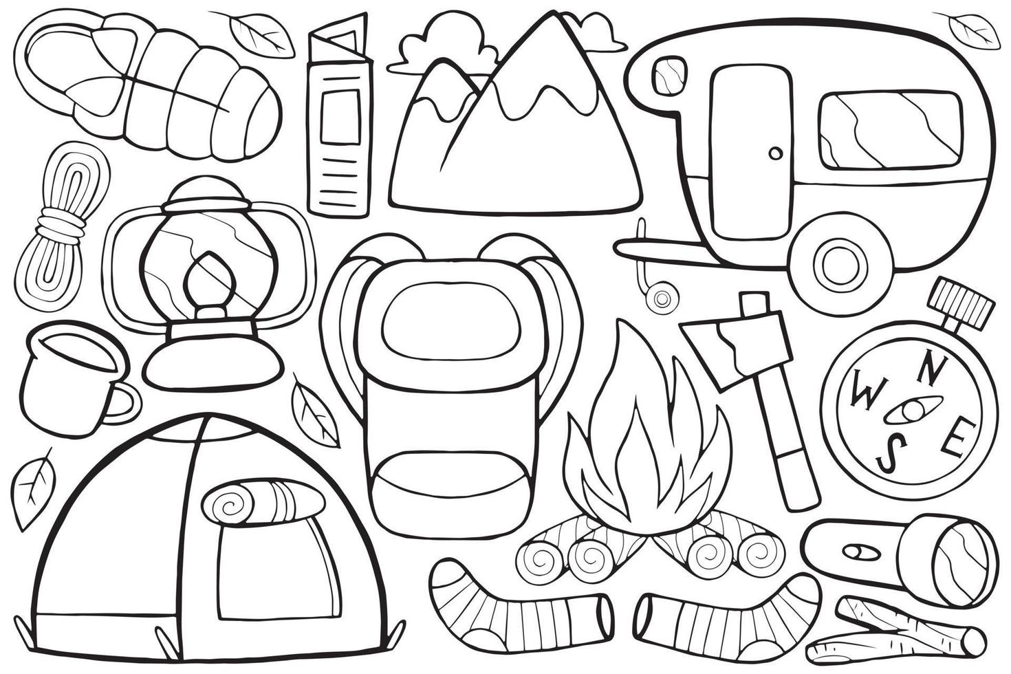 camping object in doodle style vector