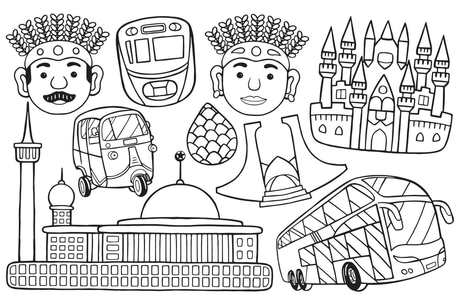 jakarta city object in doodle style vector