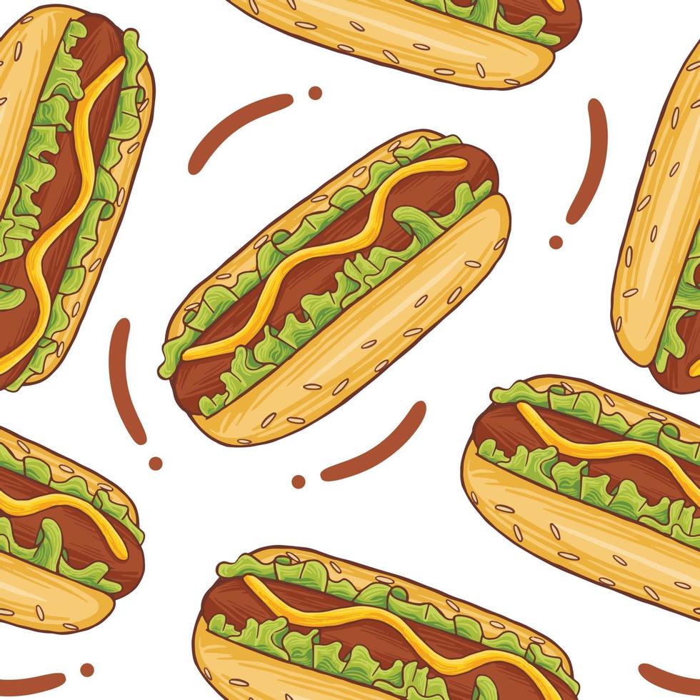 patrón sin costuras de hotdog en estilo de diseño plano vector