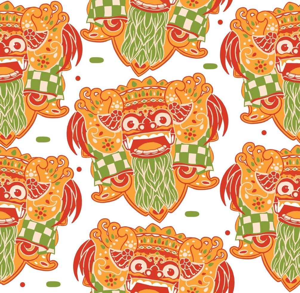 Barong Bali Seamless Pattern in flat design style vector