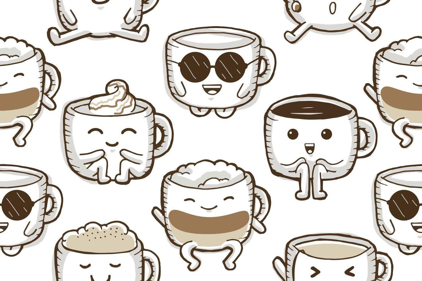 Cute Coffee Seamless Pattern in flat design style vector