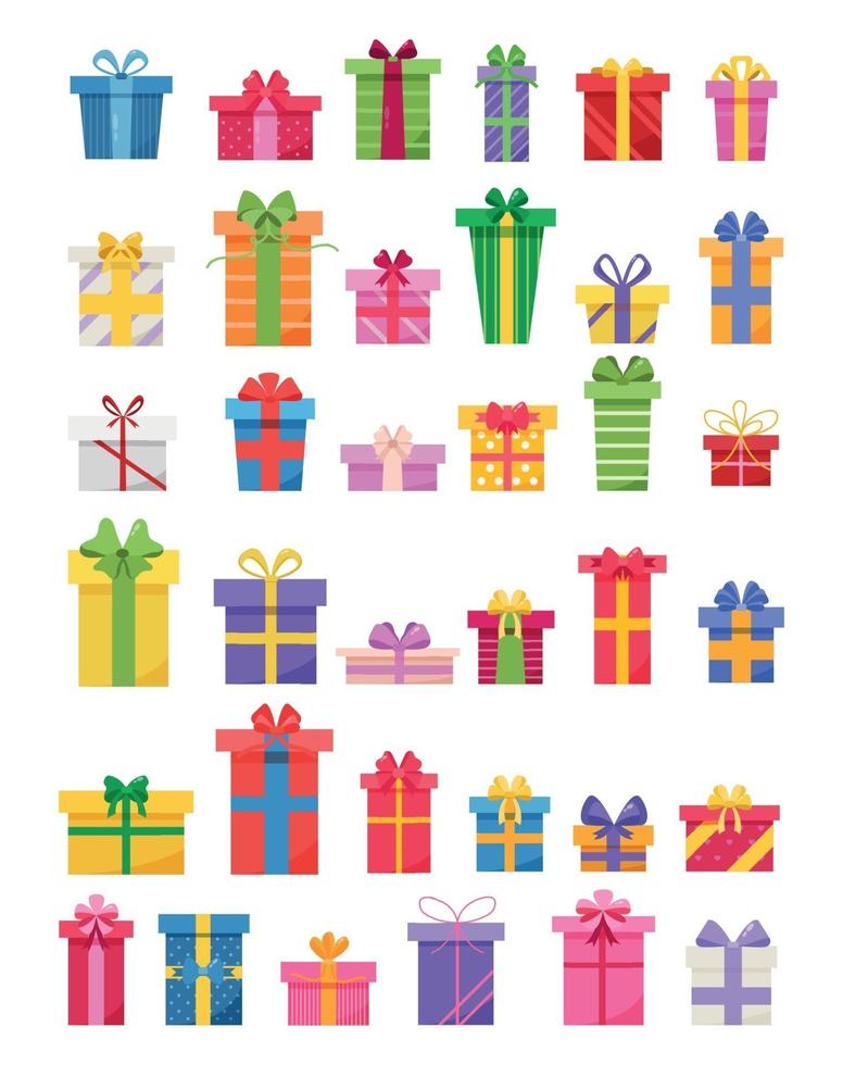 Assembly of 36 pieces of multicolored gift boxes - Vector