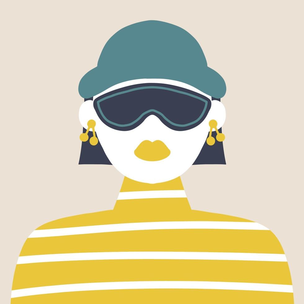 Hermoso retrato de joven audaz con sombrero y gafas de sol modernas vector