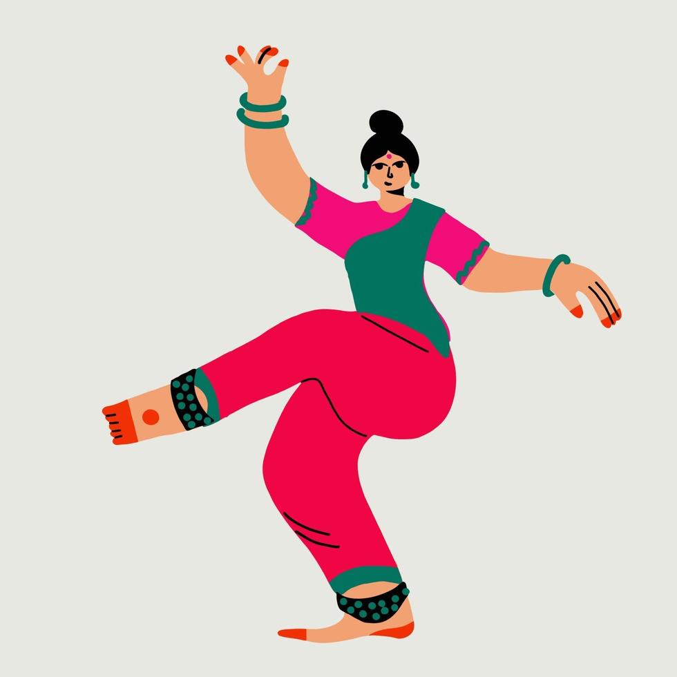 Ilustración de vector plano de mujer bailarina india