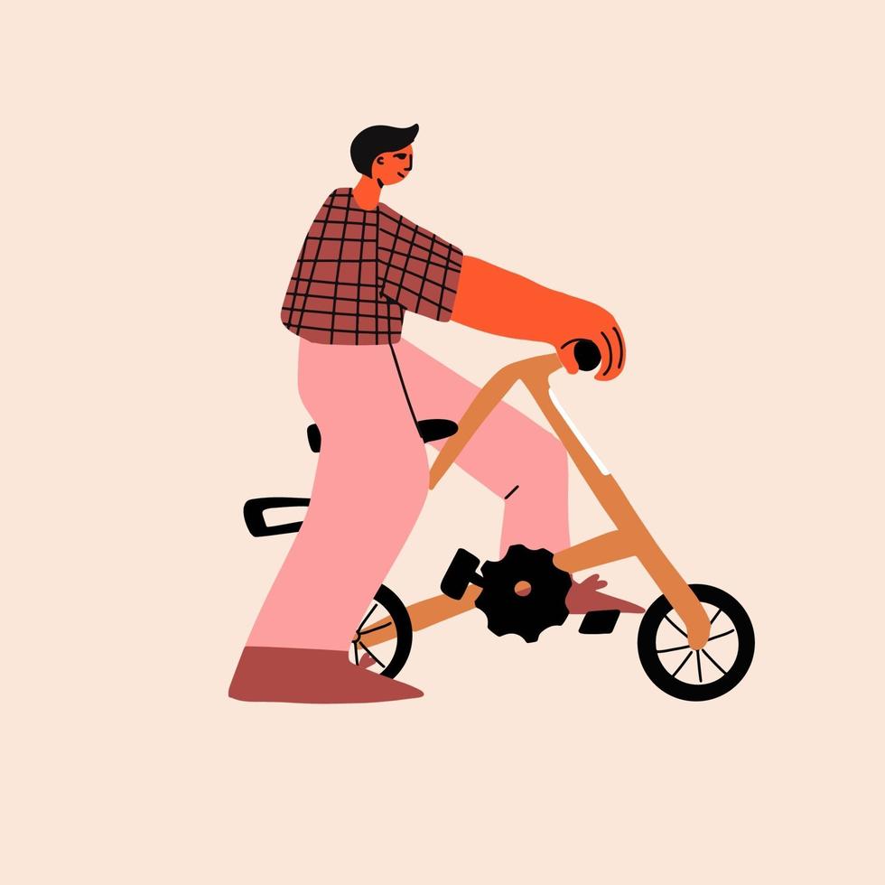 Ilustración moderna y elegante de un chico joven en bicicleta, vector