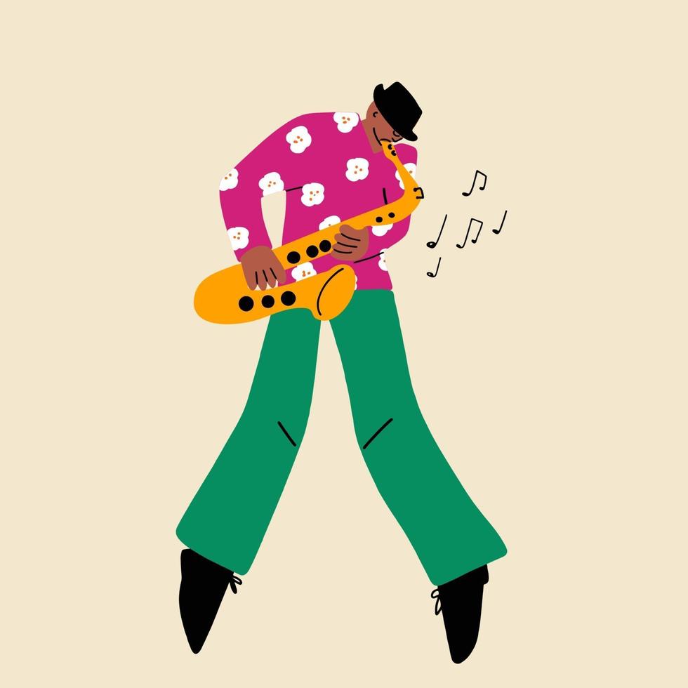 músico funky con saxofón. colores planos vector instrumentos musicales.