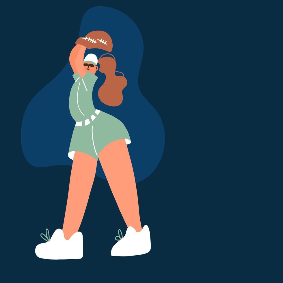 Personajes de jugador de softbol de béisbol. mujer deportiva jugando béisbol. vector