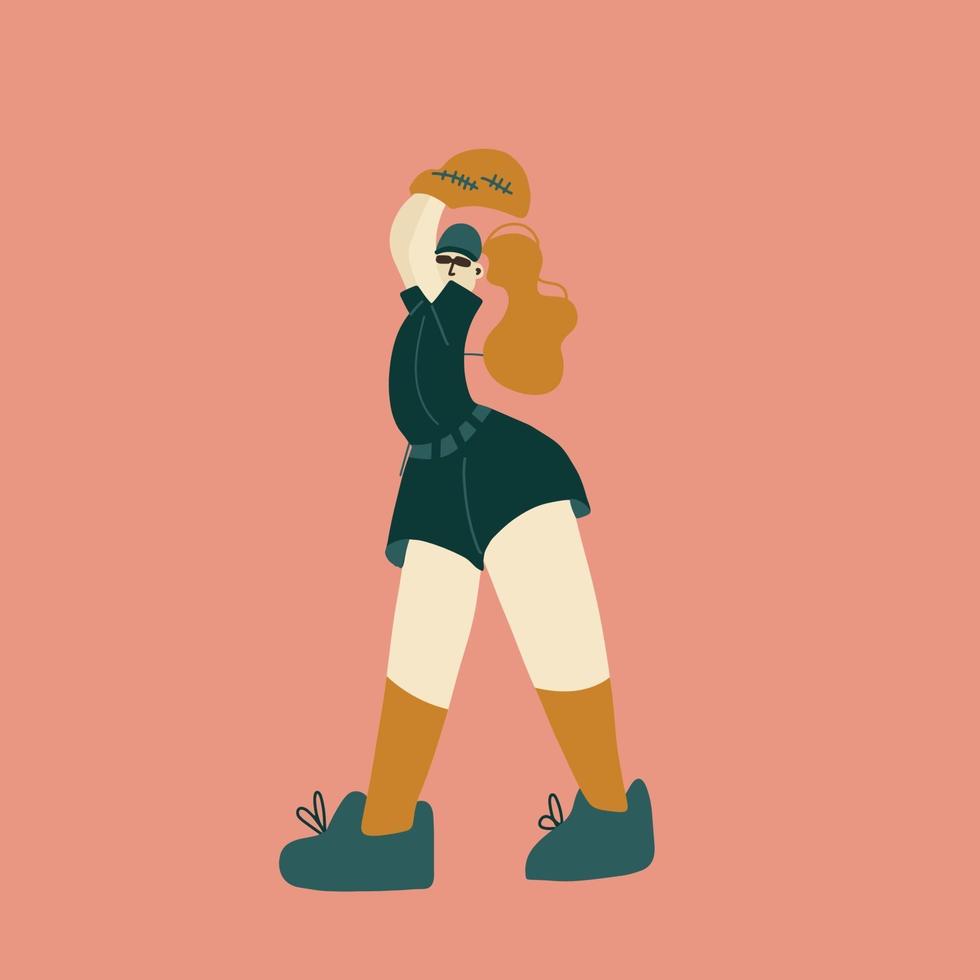 Baseball softball player characters. sports woman playing baseball. vector