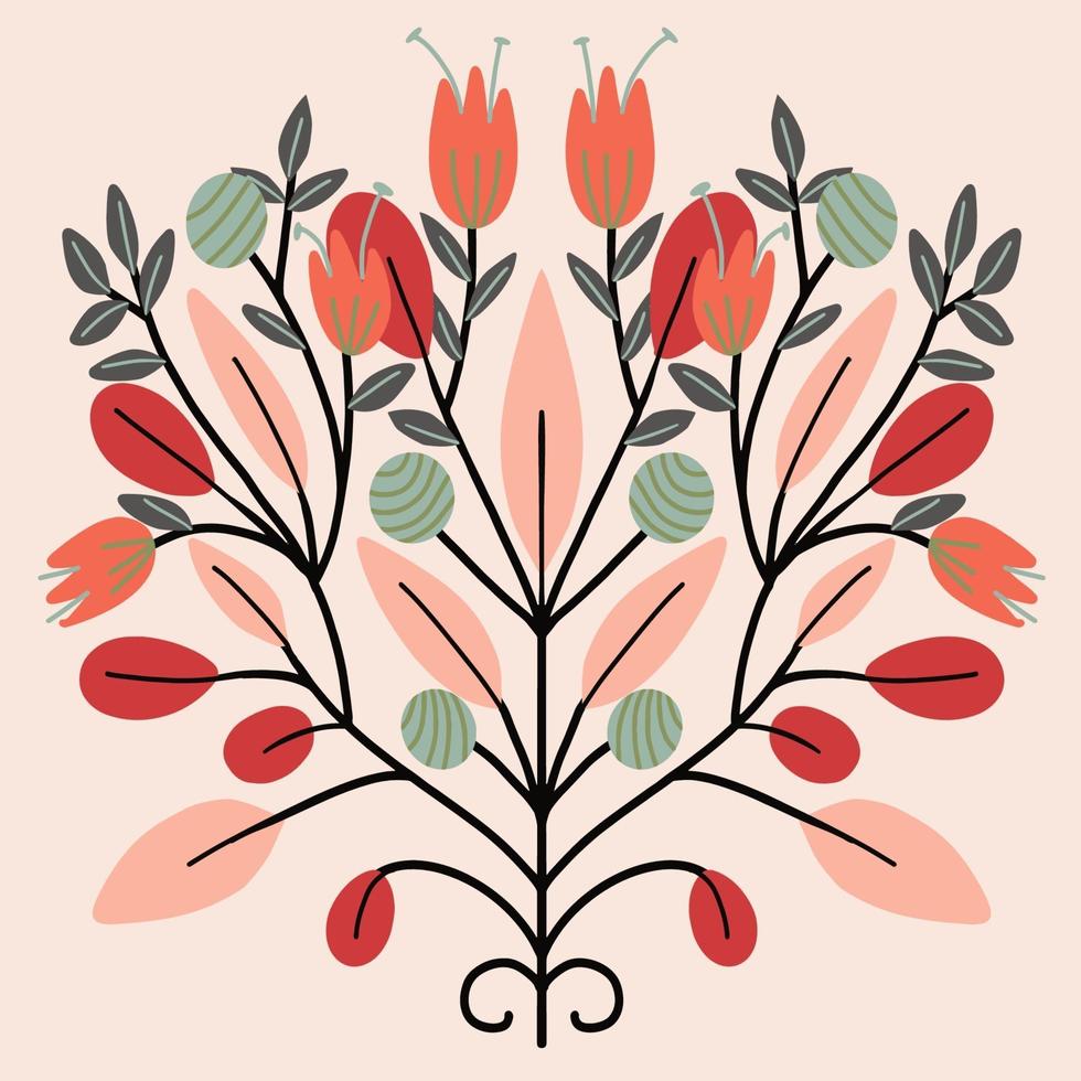 beautiful flower symmetry  folk art card  vector illustration