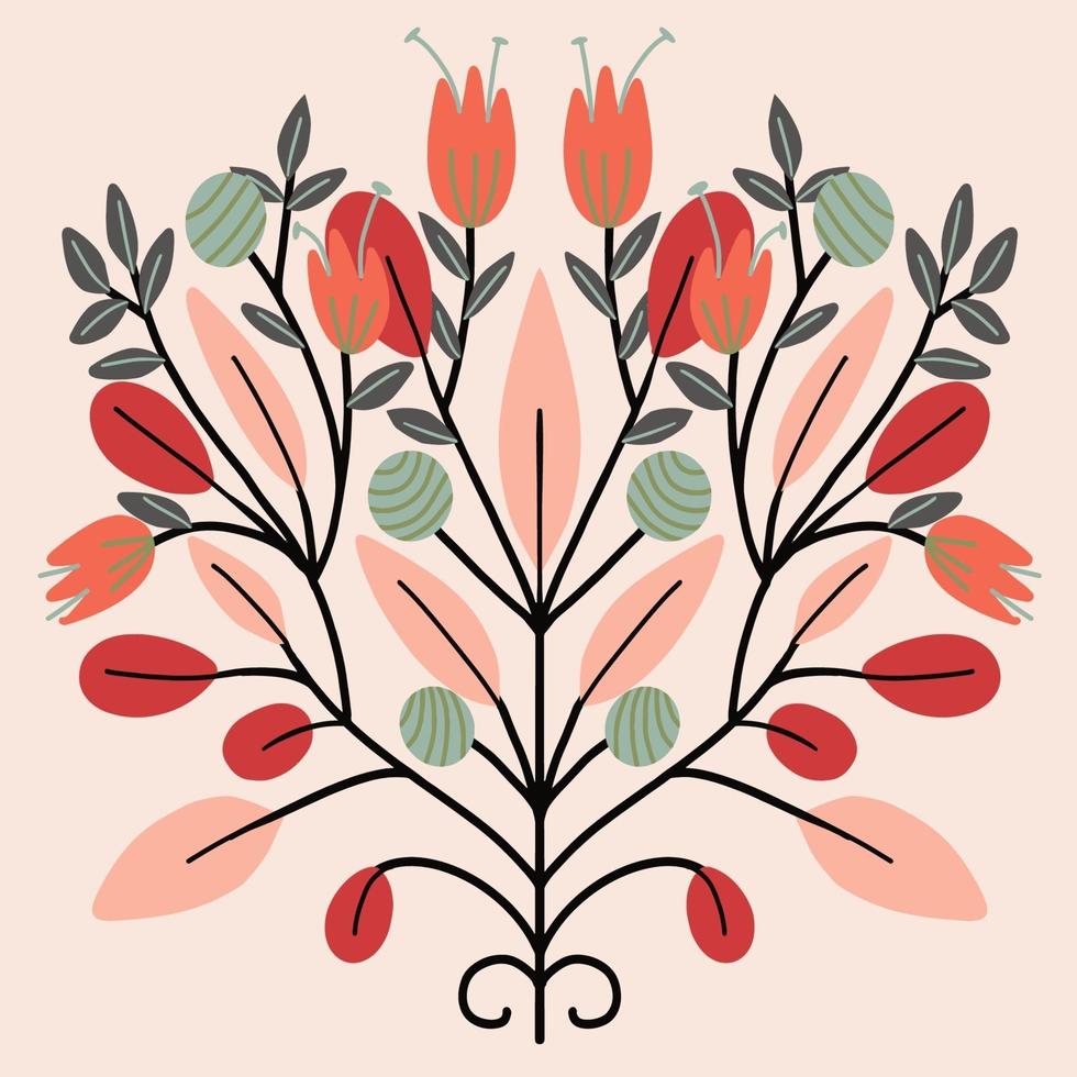 beautiful flower symmetry  folk art card  vector illustration