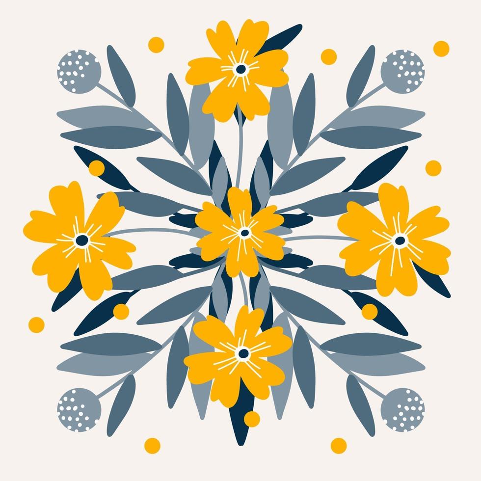 beautiful flower symmetry  folk art card  vector illustration