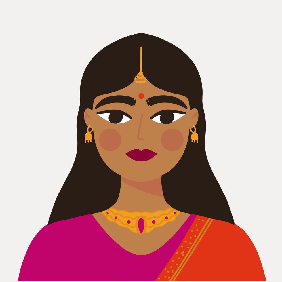 style portrait of Indian girl minimal art poster vector