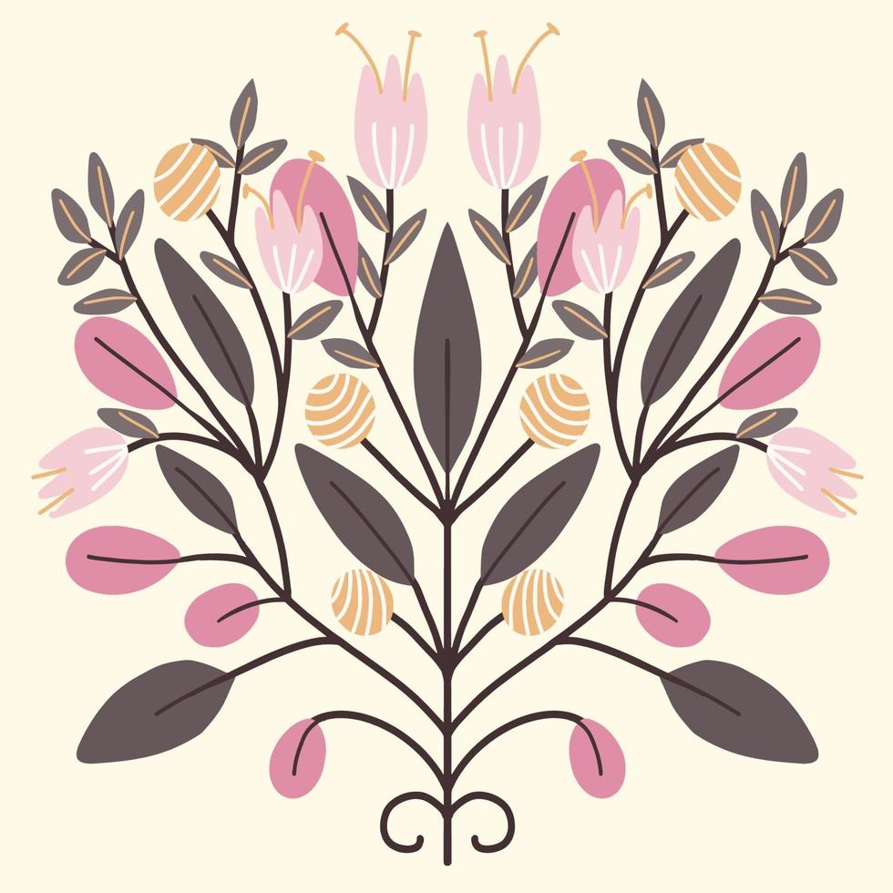 beautiful flower symmetry  folk art card  vector illustration