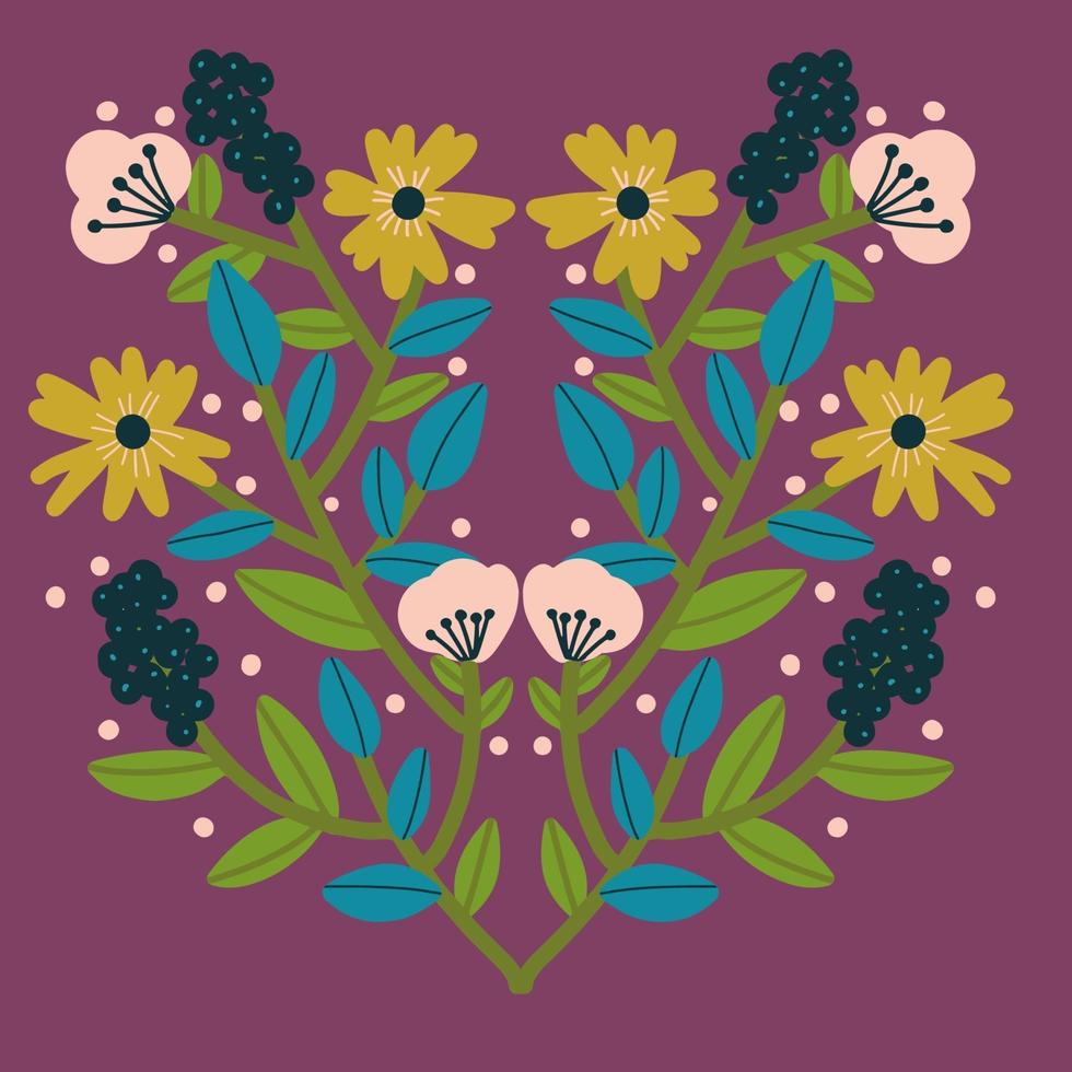 beautiful flower symmetry  folk art card  vector illustration