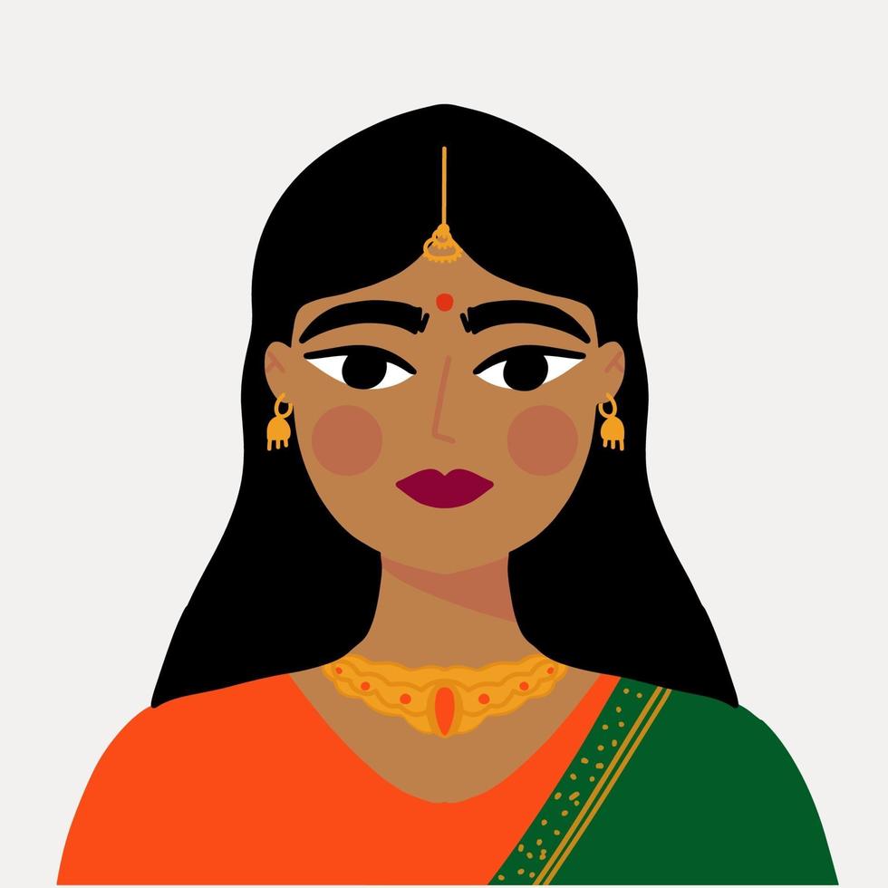 retrato de estilo de vector de cartel de arte minimalista de niña india