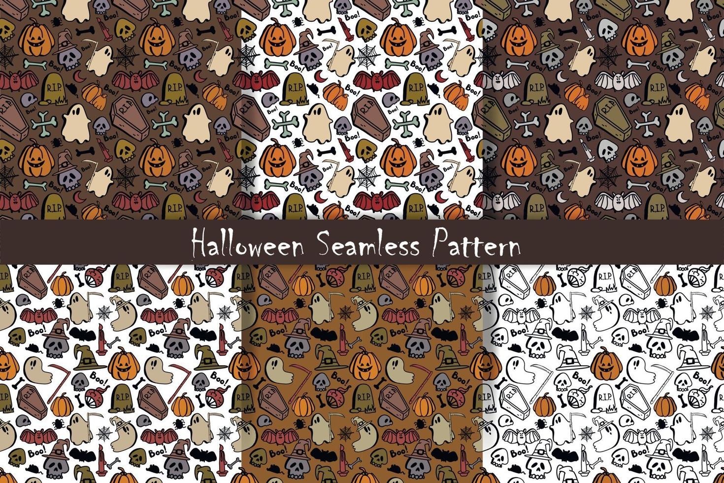 set seamless pattern halloween clipart. Doodle pattern Halloween vector