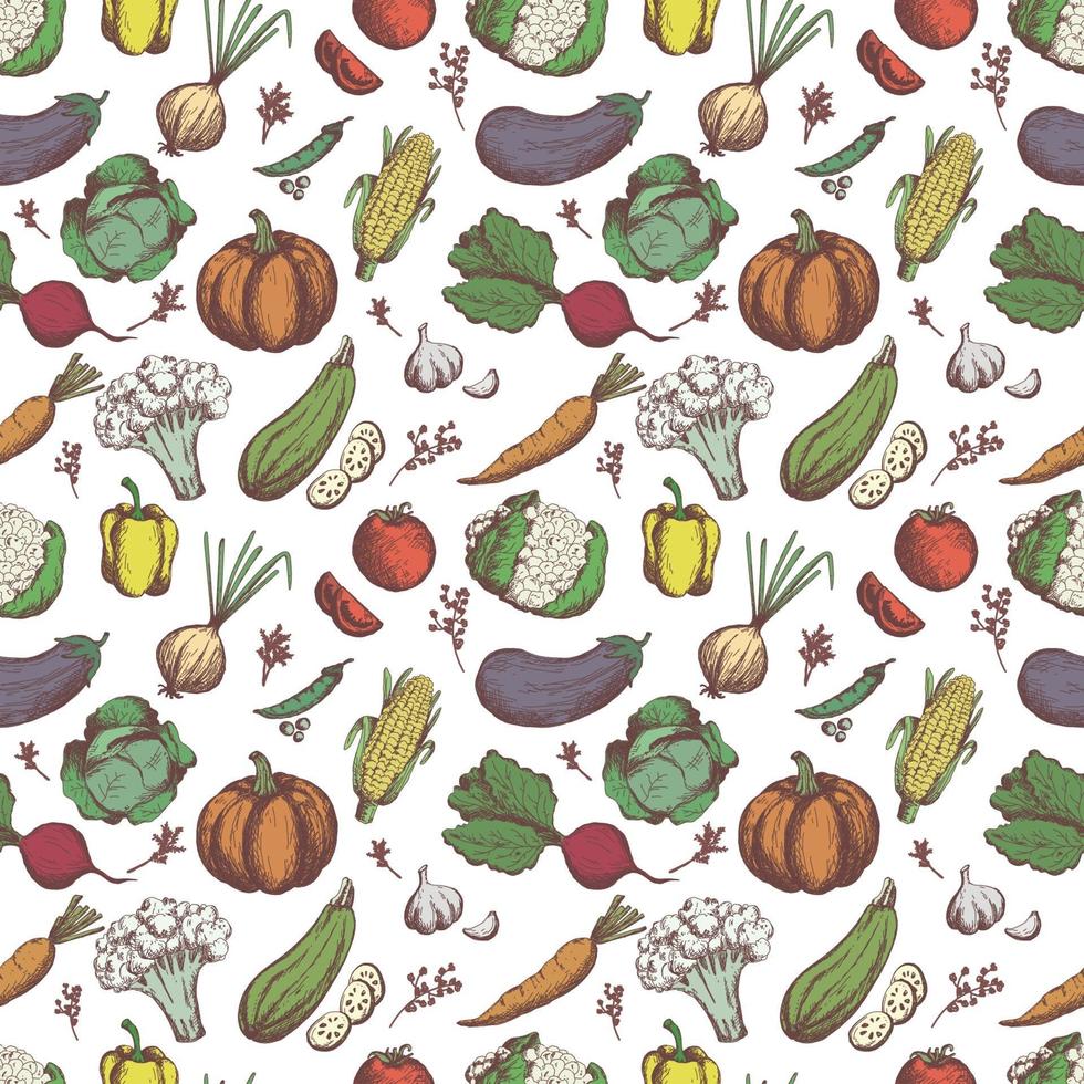 Freehand drawing vegetables. Vegetables seamless pattern. vector