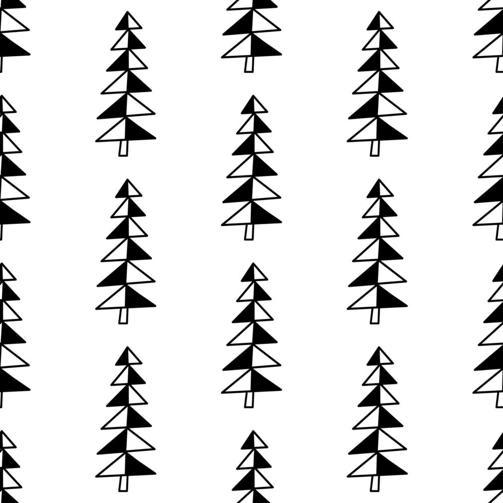 Seamless pattern from doodle abstract fir trees. Isolated on white vector