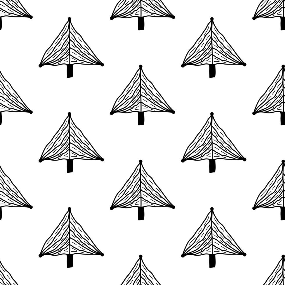 Seamless pattern from doodle abstract fir trees. Isolated on white vector