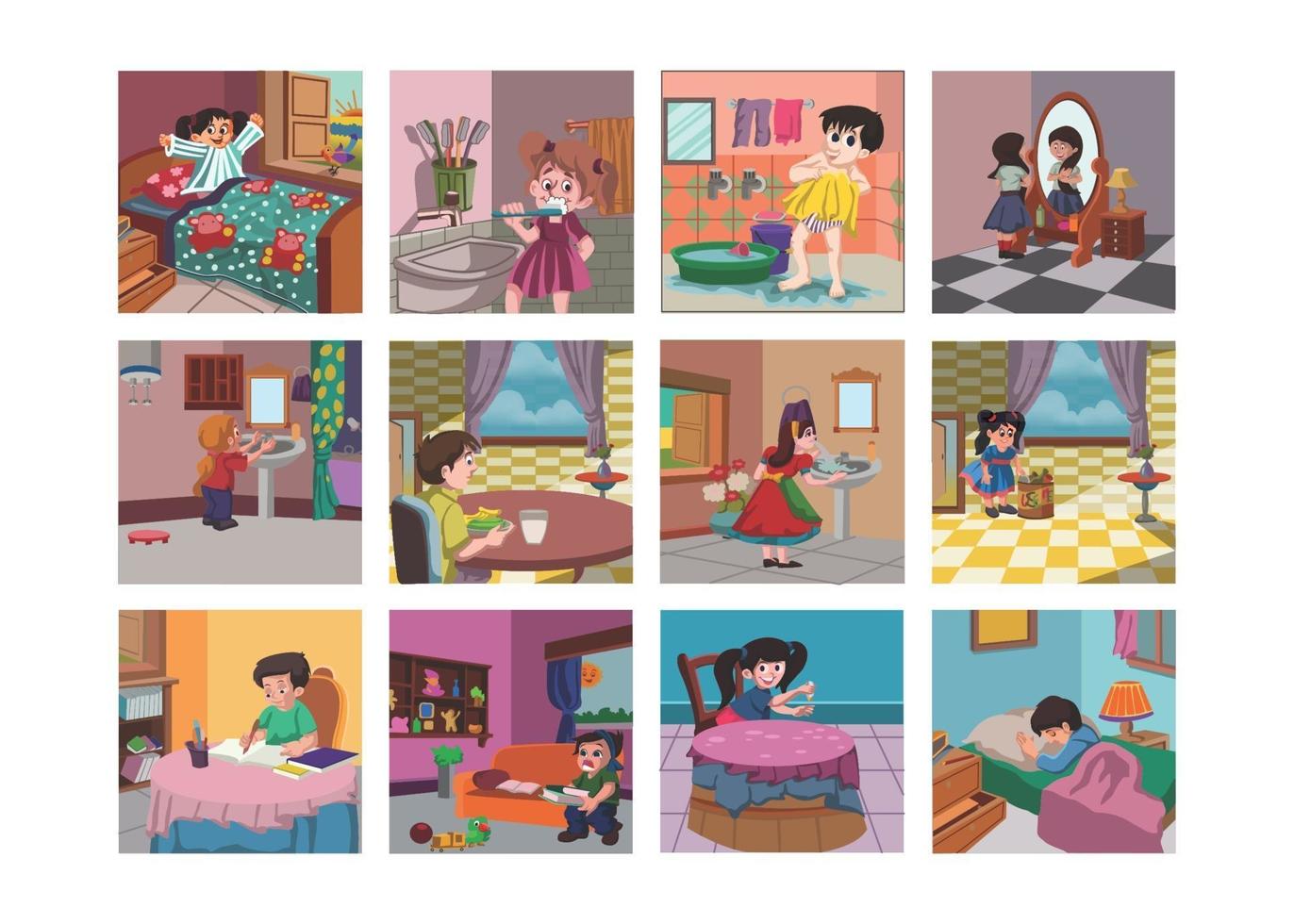 buenos hábitos para niños conjunto de ilustraciones de libros, levántese temprano en la mañana 3161088 Vector en Vecteezy buenos hábitos para niños conjunto de ilustraciones de libros, levántese temprano en la mañana 3161088 Vector en Vecteezy