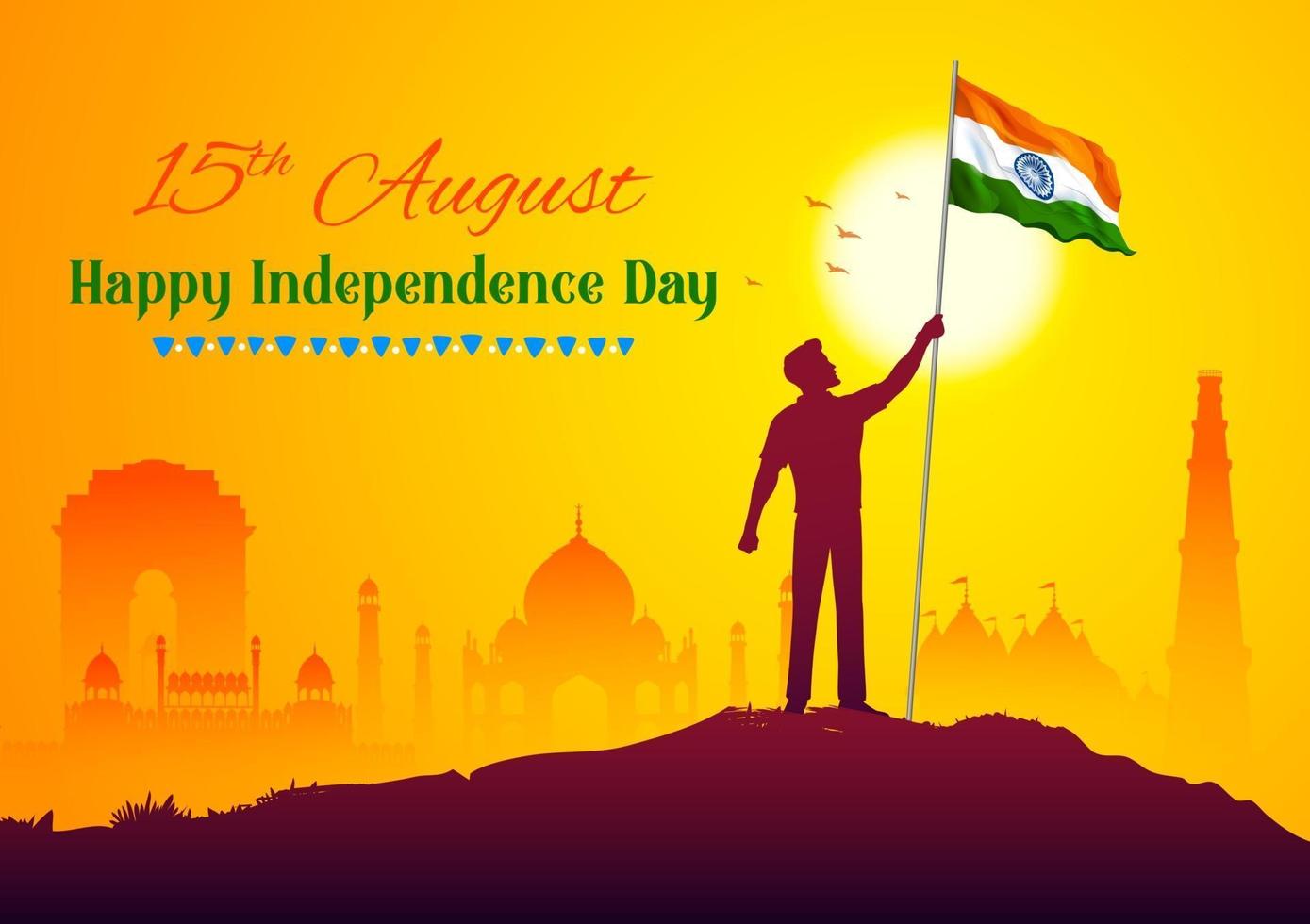 Man holding Indian flag for Happy Independence Day of India vector