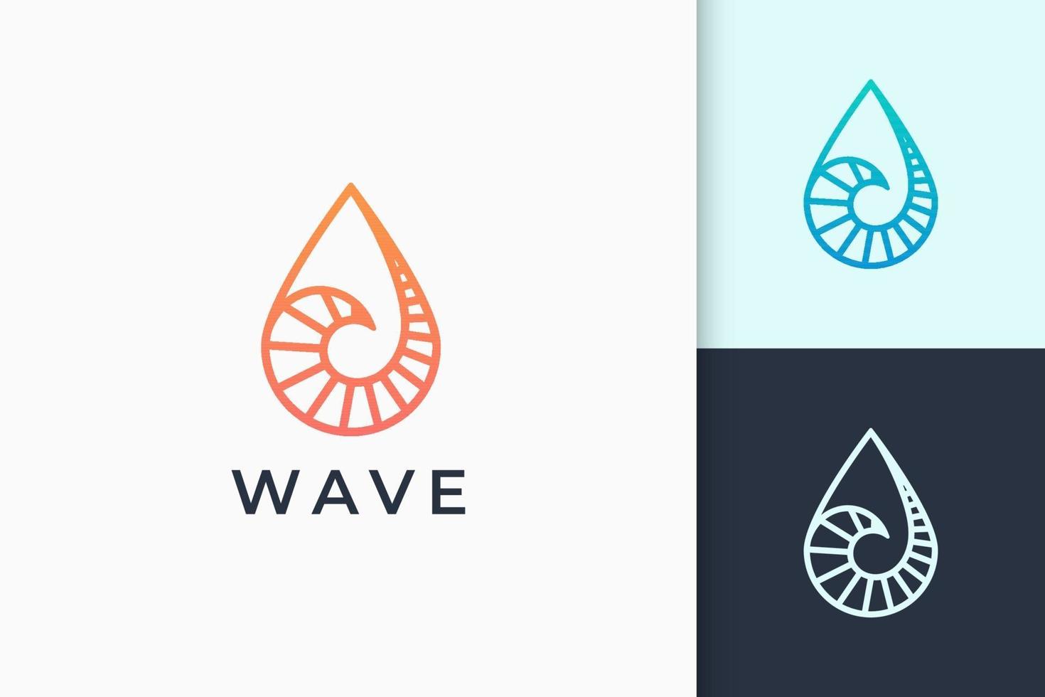 El logotipo de surf o natación representa la náutica y la playa en forma de mar de olas. vector