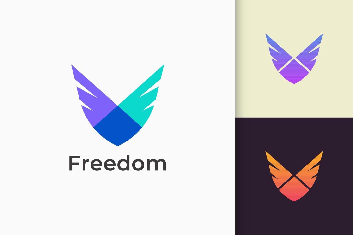 El logotipo del ala representa la libertad y el poder de un avión o una empresa de tecnología. vector