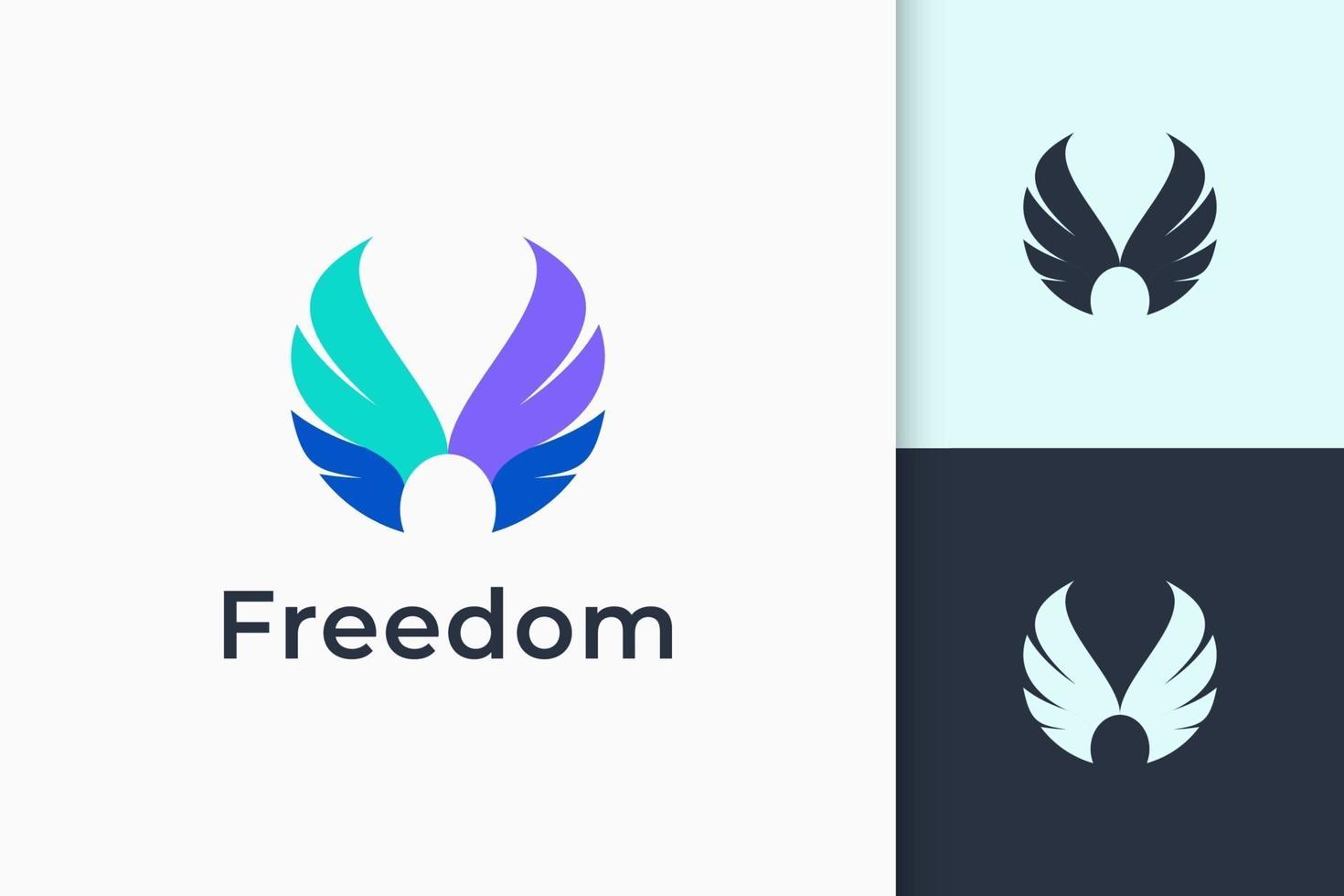 El logotipo del ala representa la libertad y el poder de un avión o una empresa de tecnología. vector