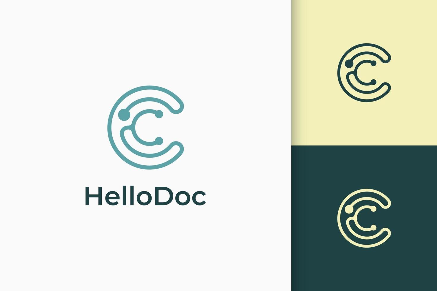 Clinic or medic logo in stethoscope and letter c shape vector