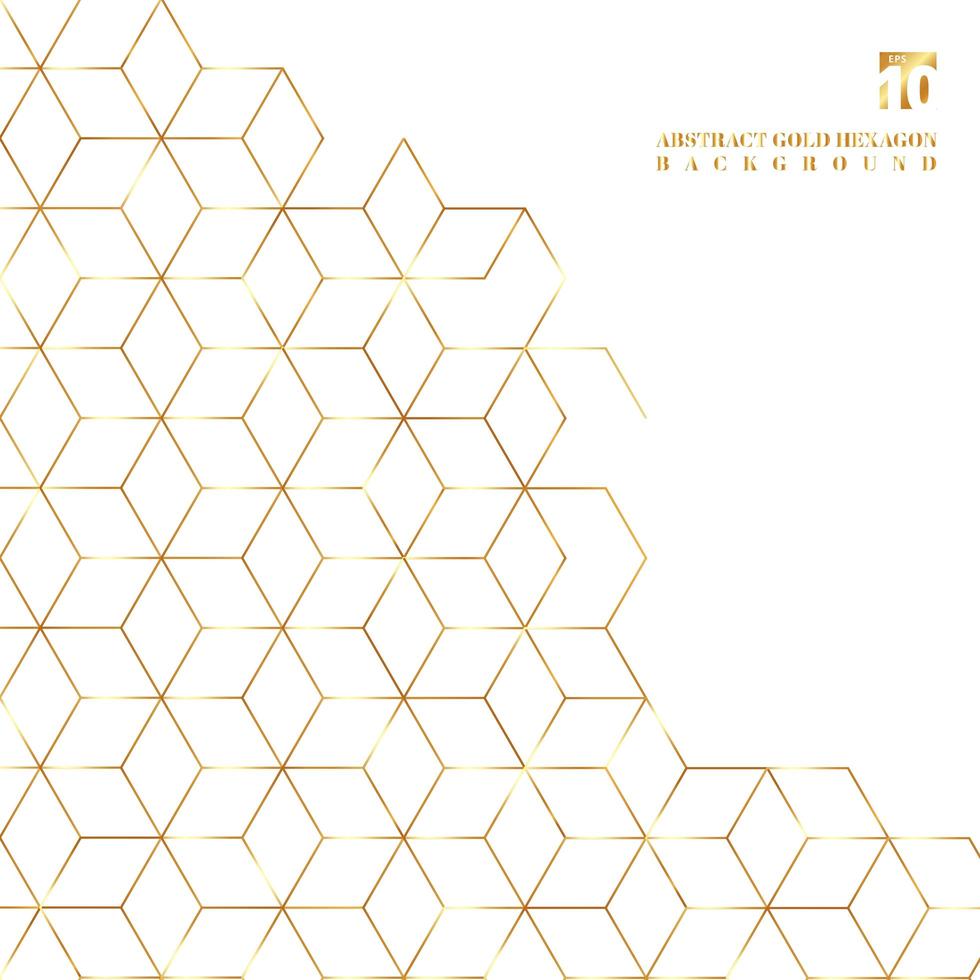 Gold hexagons border pattern on white background. vector
