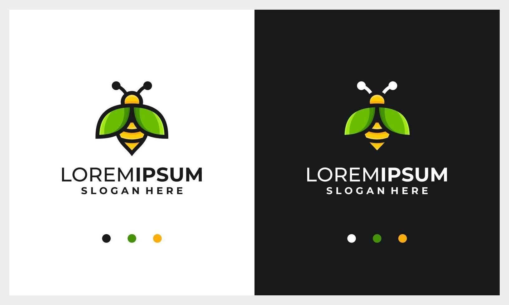 honey bee logo design template with nature wing leaf concept vector