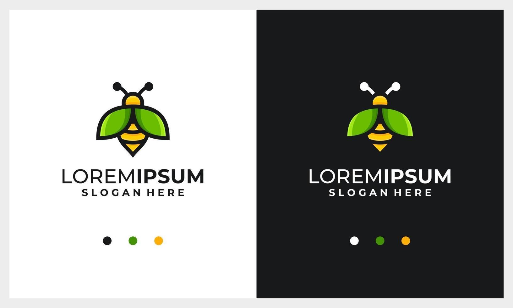 Plantilla de diseño de logotipo de abeja de miel con concepto de hoja de ala de naturaleza vector