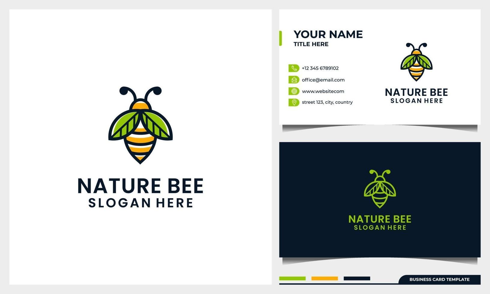 Plantilla de diseño de logotipo de abeja de miel con concepto de hoja de ala de naturaleza vector