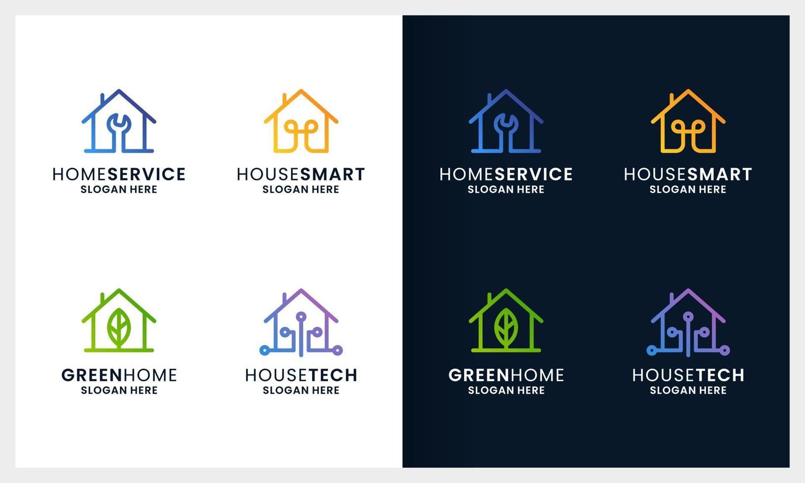 creative home logo, colorful modern house with line art style concept vector