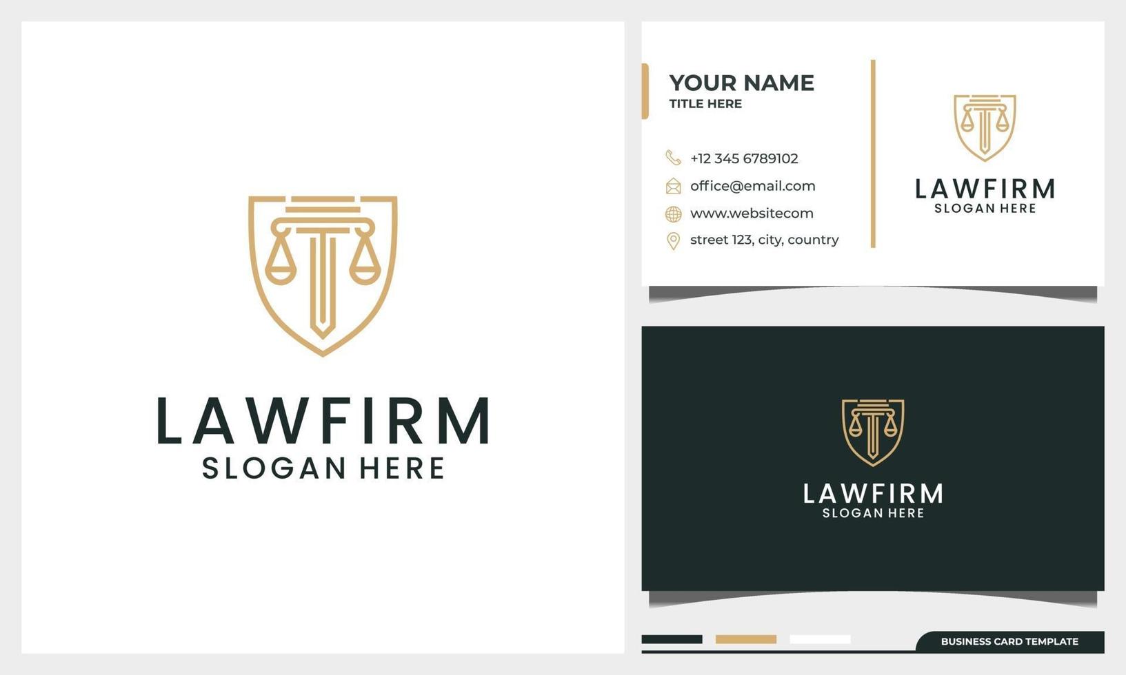 Law firm attorney pillar logo with shield concept and line art style vector