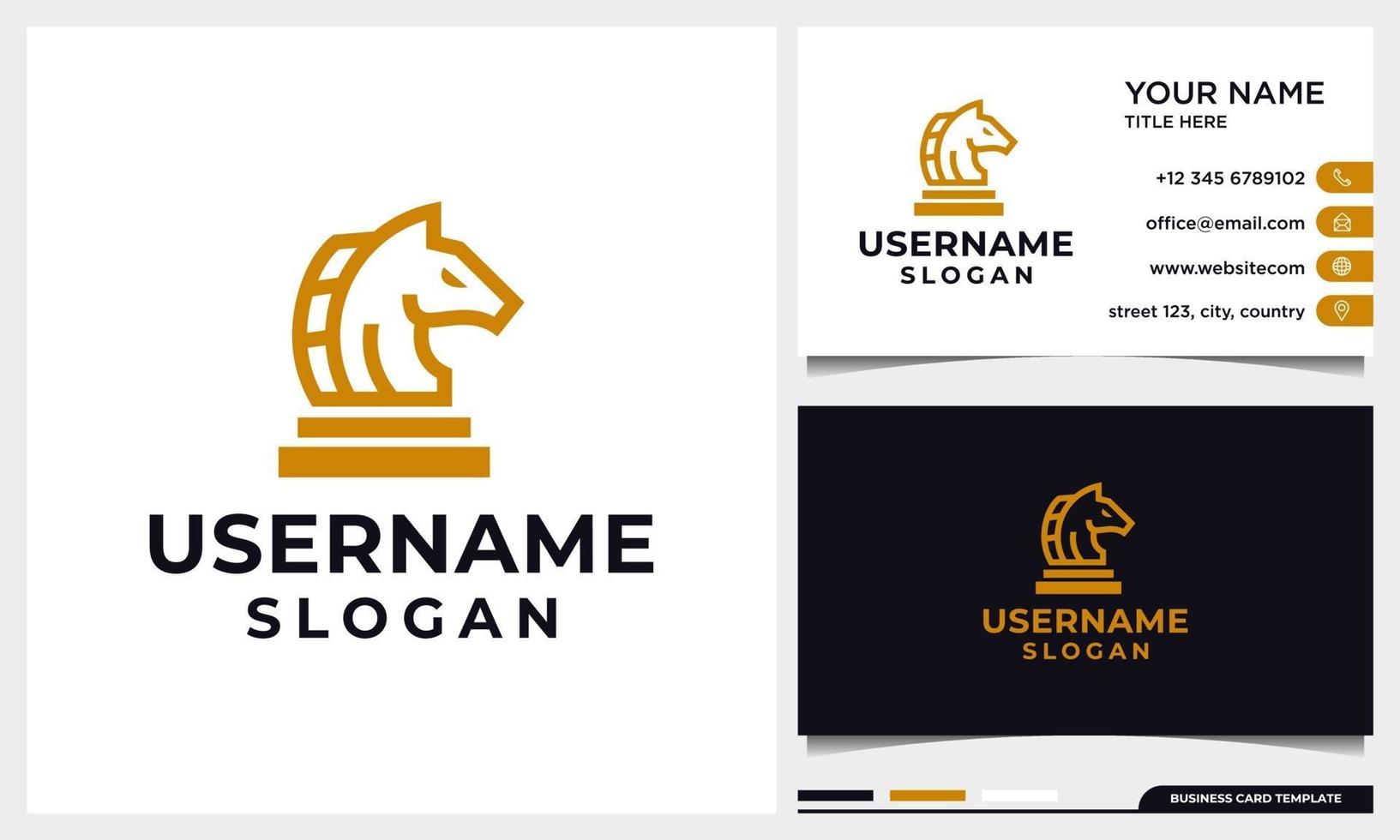 Horse, chess, strategy logo design with line art and business card vector